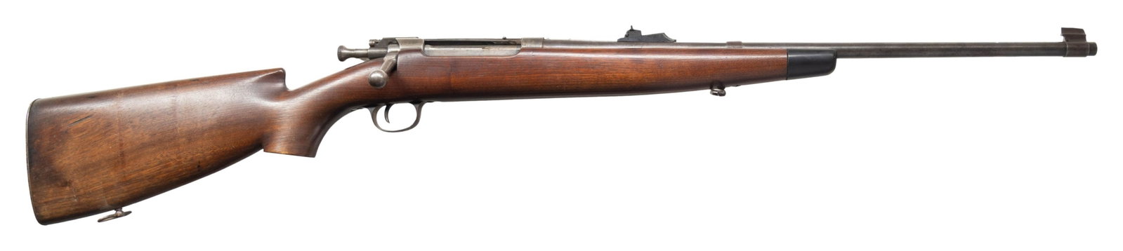 U.S. SPRINGFIELD MODEL 1898 KRAG SPORTERIZED BOLT: ACTION RIFLE 22 HORNET CONVERSION. Cal. 22 Hornet. S# 289781. Bbl. 23 3/4". The rifle was converted from its original configuration to a single shot 22 Hornet caliber by lining a Model 1903 Springfiel