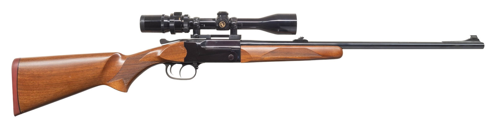 THOMPSON CENTER ARMS '83 ARISTOCRAT SINGLE SHOT: RIFLE. Cal. 30-06. S# 2951. Bbl. 23" with factory installed front sight of Williams Streamline ramp with brass bead; folding leaf rear sight on Lyman 25 style raised base. Mfg. 1983-1986 as upper tier