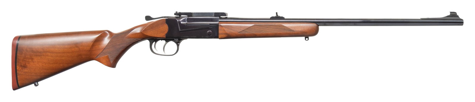 THOMPSON CENTER ARMS '83 ARISTOCRAT SINGLE SHOT: RIFLE. Cal. 30-06. S# 4592. Bbl. 23" with factory installed front sight of Williams Streamline ramp with brass bead; folding leaf rear sight on Lyman 25 style raised base. Mfg. 1983-1986 as upper tier