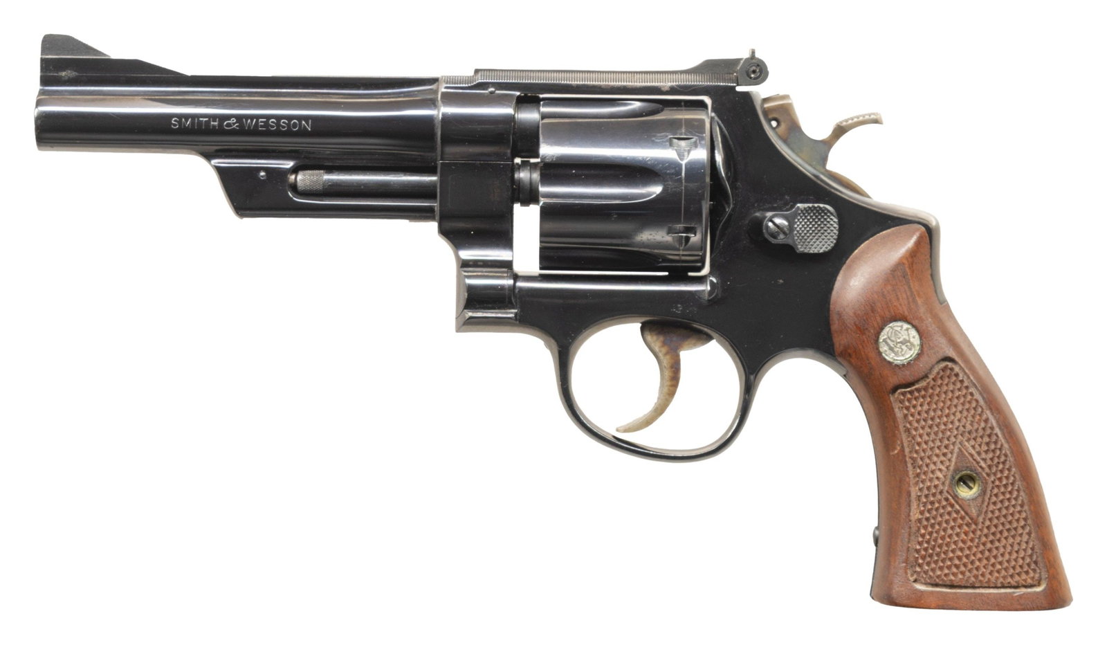 SMITH & WESSON PRE-27 DA REVOLVER.: Cal. 357 Mag. S# S173339. Bbl. 5" pinned. Ramped serrated blade front sight. Adjustable square notch rear sight. Matching numbers on frame, cyl, & extractor. Bbl. appears unnumbered. 5-screw Pre-27 ma