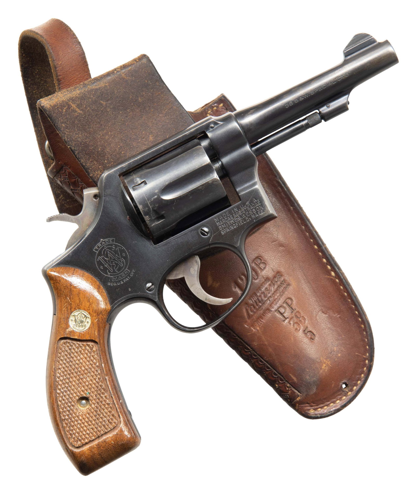 DC POLICE SMITH & WESSON MODEL 10-5 DA REVOLVER.: Cal. 38 Spl. S# D30445. Bbl. 4". Serrated blade front sight. Fixed rear sight. 1968 made 10-5 revolver. Backstrap has "MPDC" police marking for Washington DC Metro Police. Blued finish with case color