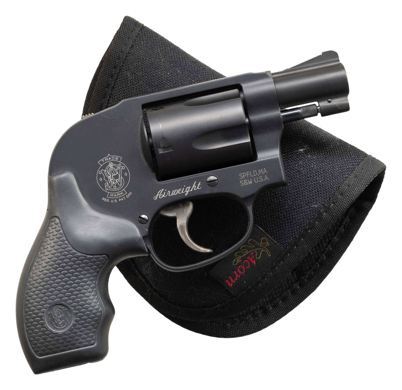 SMITH & WESSON MODEL 438 DA REVOLVER.: Cal. 38 Spl. S# CNM1927. Bbl. 1 7/8". Ramped serrated blade front sight. 5-shot cyl. Matte black finish with case colored trigger & shrouded hammer. Black rubber grips with S&W monograms. UNATTACHED A