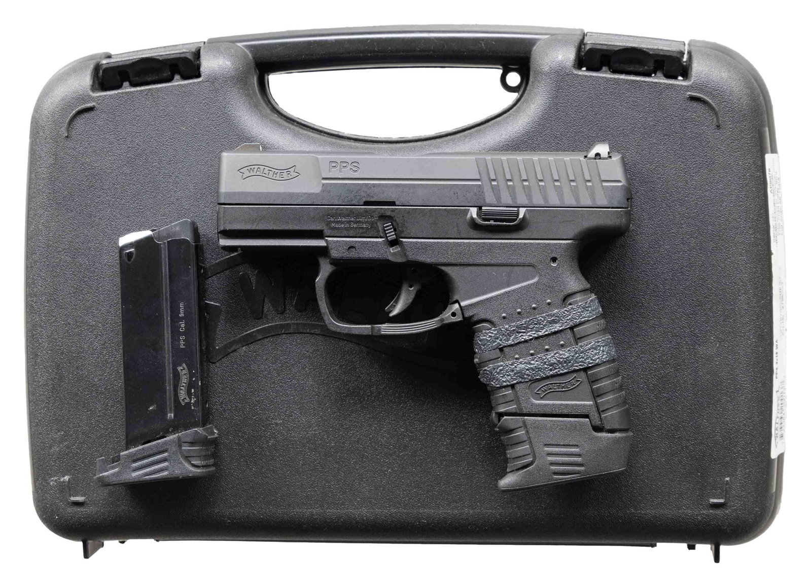 WALTHER MODEL PPS SEMI-AUTOMATIC PISTOL WITH: MATCHING FACTORY HARD CASE. Cal. 9x19mm. S# AK9078. Bbl. 3". Model PPS semi-automatic pistol mfg. in Germany by Walther and imported by Walther Arms. Standard markings overall. Slide and bbl. with