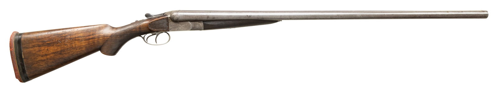 VON LENGERKE & DETMOLD RETAILED BELGIAN AUGUSTE: FRANCOTTE MEDIUM QUALITY, EJECTOR, BOXLOCK HAMMERLESS SXS SHOTGUN. Cal. 12 Ga., 2 3/4". S# 28425. Mfg. approx. 1896-1897. Twist pattern 30" bbls. w/ cut-outs for side-clips. Water table has pre-1898