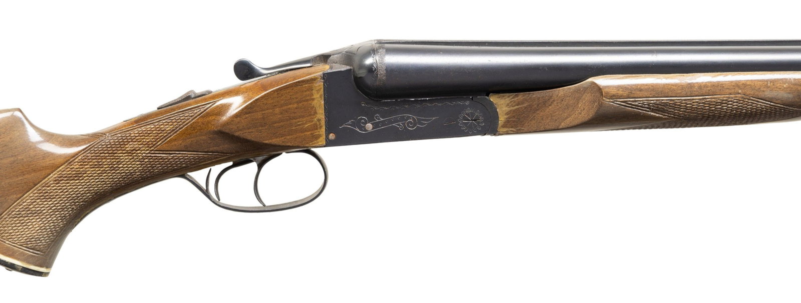 SPANISH SLOAN'S PRIDE OF SPAIN SXS SHOTGUN.: Cal. 12 Ga., 3". S# 80272. Mfg. 1971 in Spain & imported by Sloan's of New York. Bbl. 27 5/8" w/ plastic bead; chokes measure Mod & Full. Boxlock action with dbl. triggers & extractors. Checkered