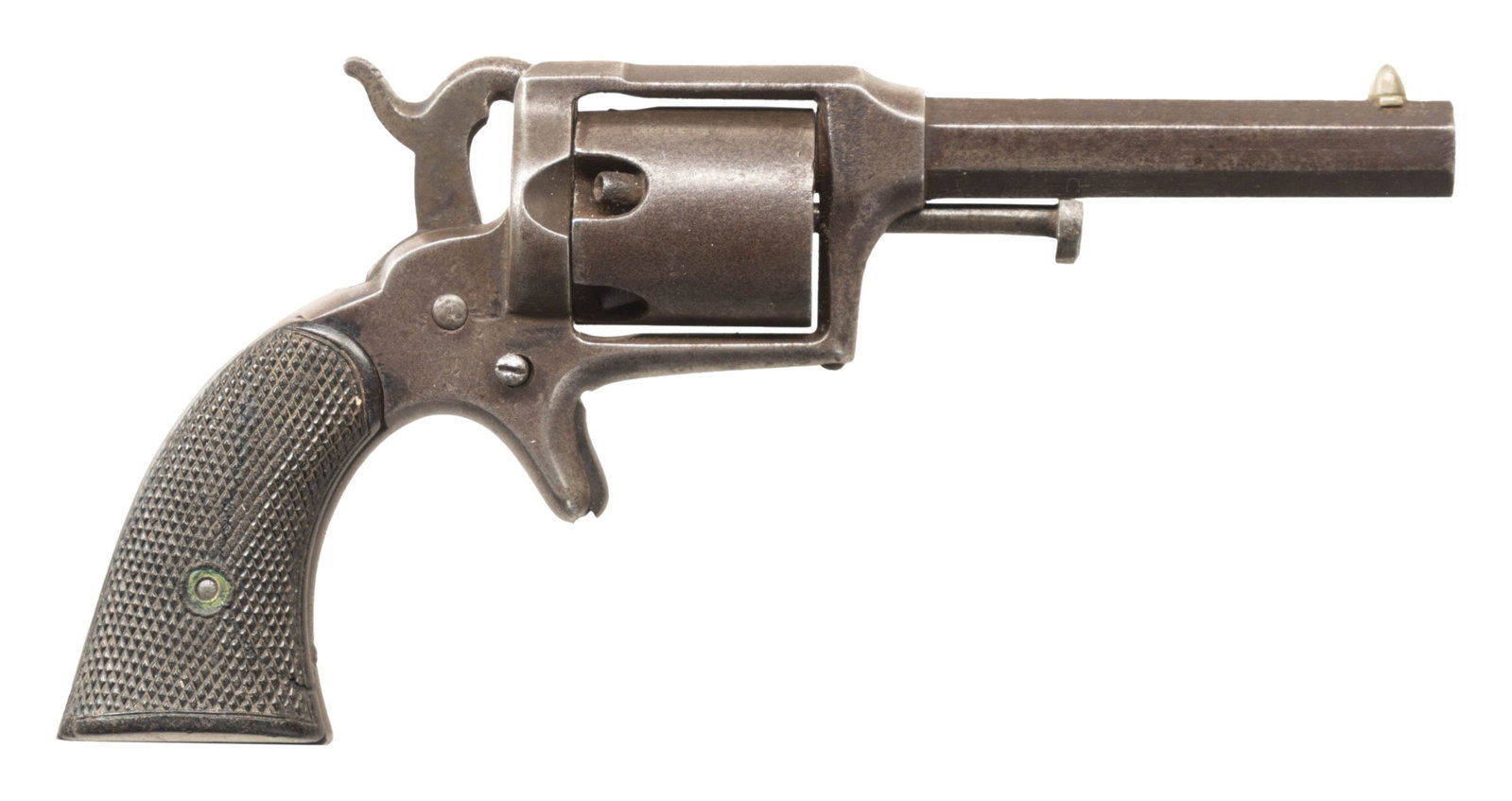 RARE 2ND MODEL REMINGTON BEALS REVOLVER.: Cal. 31. S# 560. Bbl. 3". Silver post front sight. Fixed rear sight. Rare 2nd Model Remington Beals percussion revolver with less than 1000 made. Checkered grips. CONDITION: grips shows scattered chec