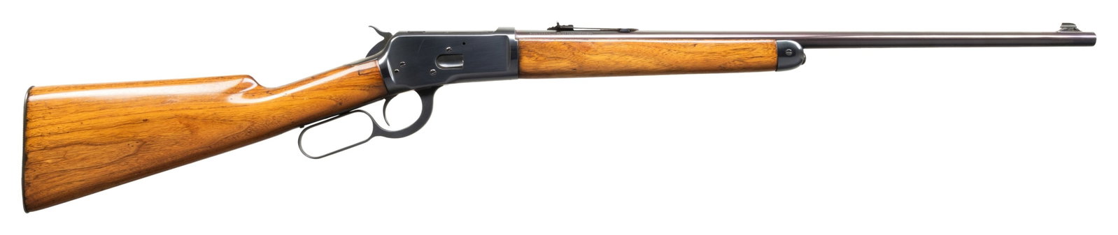 WINCHESTER M53 LEVER ACTION RIFLE.: Cal. 32 WCF. S# 718. Mfg. 1924. Bbl. 22" Nickel Steel. Replacement white bead dovetailed front sight & ladder adj sporting rear sight. Straight grip smooth stock set with serrated steel buttplate.