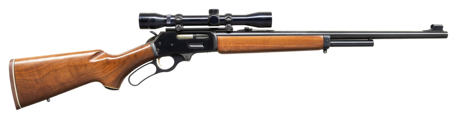 MARLIN MODEL 444S LEVER ACTION RIFLE.: Cal. 444 Marlin. S# 19006084. 22" round bbl with Micro-Groove rifling. 2/3 length mag. Hooded ramp bead front with elevator adj. folding leaf rear sight. Tasco 2.5X32 scope with Duplex reticle on Weav