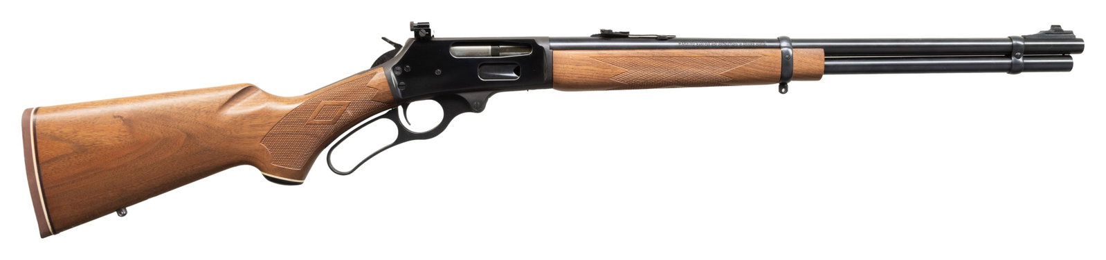 MARLIN MODEL 336CS LEVER ACTION CARBINE.: Cal. 35 Rem. S# 05045756. 20"round ramp mounted bead front bbl with elevator adj. folding leaf rear sight & Williams receiver sight. Full length mag. Action cross bolt safety. Blue finish. Band fasten