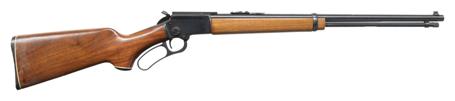 "JM" MARLIN 39D LEVER ACTION RIFLE.: Cal. 22 S, L, LR. S# 7189647. Mfg. 1971. Micro-groove 20.25" bbl. Sporting sights. Tubular mag. Tip-off scope mount on takedown receiver; hammer has extension. Walnut stock set. CONDITION: very good b