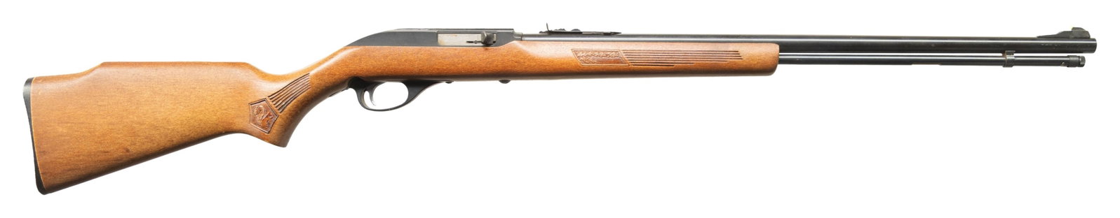 MARLIN GLENFIELD 60 SEMI AUTO RIFLE.: Cal. 22 LR. S# 20405991. Bbl. 22". Sporting sights. Tubular mag. Hardwood stock. CONDITION: very good overall with spots of peppery oxidation & handling marks. Very good Micro-groove rifling. (26-453/