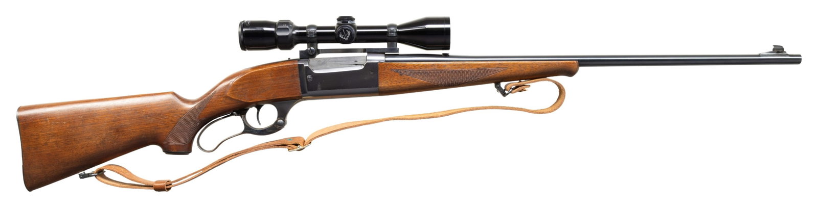 SAVAGE 99EG LEVER ACTION RIFLE.: Cal. 300 Sav. S# 575017. Mfg. 1950 (15B boss code). Bbl. 24". Blade front sight & filler in rear dovetail. Bushnell 4-9x scope on Redfield rings & bases. Internal rotary mag. with cartridge counter, c