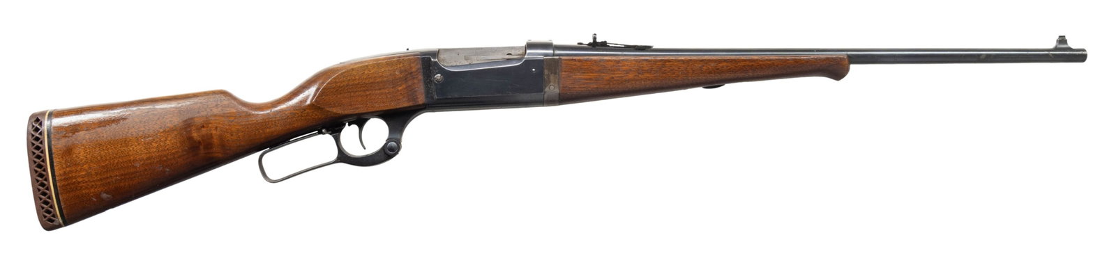25-35, SAVAGE 1899H TAKEDOWN LEVER ACTION CARBINE.: Cal. 25-35. S# 129021. Originally mfg. 1912. Bbl. 20". Bead front sight & Redfield elevator rear sight. Rotary action w/ cartridge counter, cocking indicator & sliding lever safety; top of receiver ha