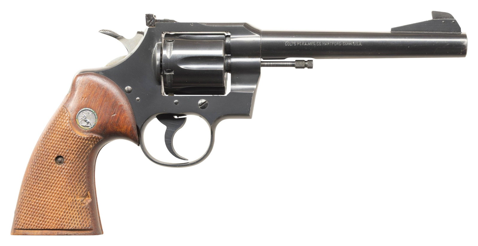 COLT OFFICERS MODEL MATCH DOUBLE ACTION REVOLVER.: Cal. 38 Spl. S# 926851. Bbl. 6". Officers Model Match double action revolver mfg. by Colt circa. 1960. Left side of the bbl. is marked with the model and cal. designations, with Colt's single line add