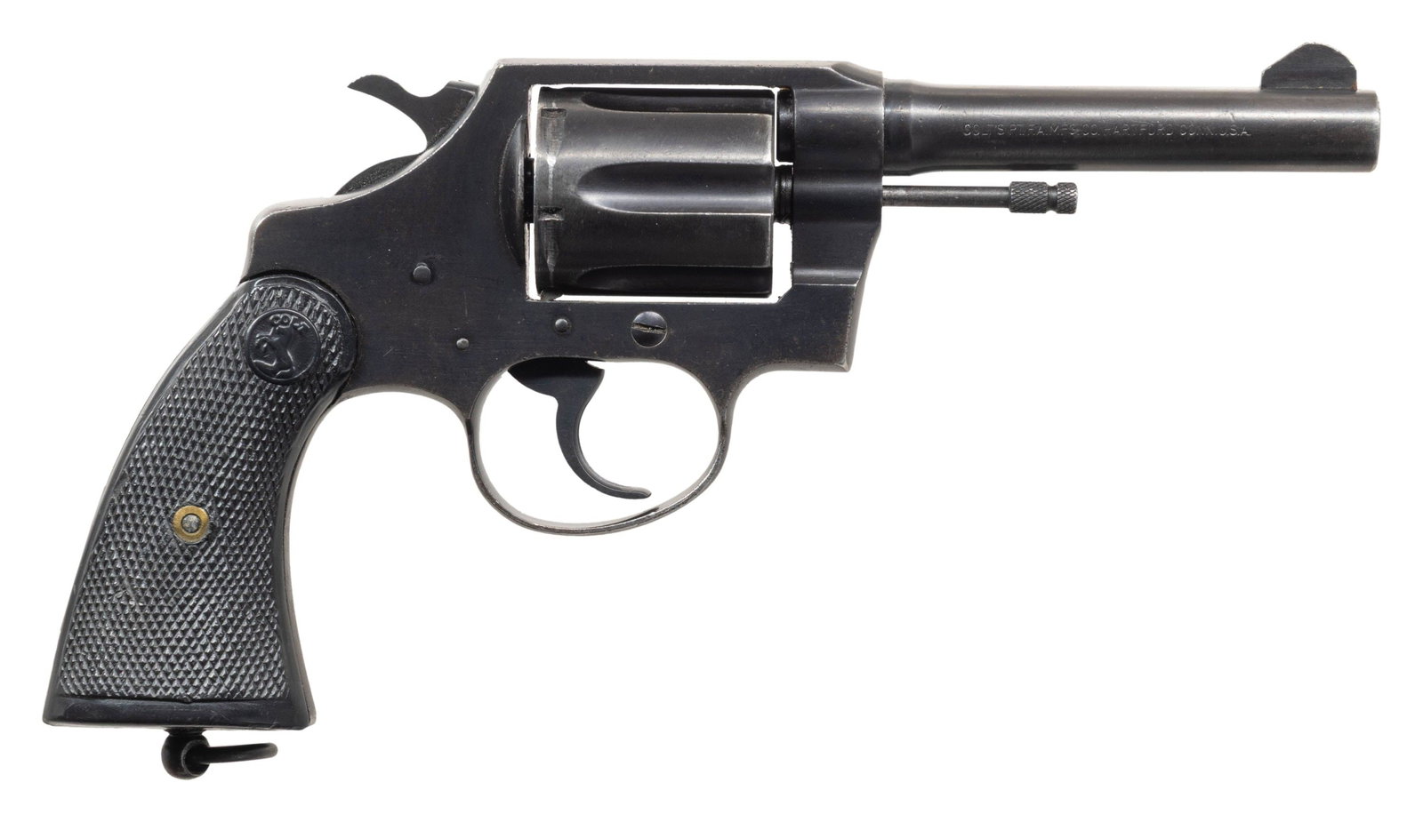 ROYAL HONG KONG POLICE COLT POLICE POSITIVE: SPECIAL DA REVOLVER. Cal. 38 Colt NP. S# 872427. Mfg. 1964. RHKP 4590 marked backstrap. Lanyard loop. Replacement checkered thumbrest grips. Fixed blade front sight. Frame integral square notch rear