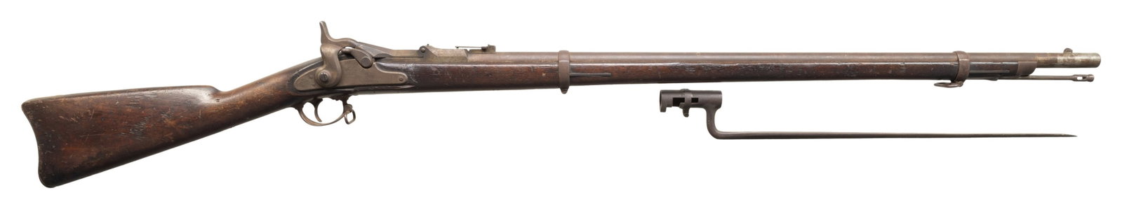 U.S. SPRINGFIELD MODEL 1868 TRAPDOOR SINGLE-SHOT: MILITARY RIFLE. Cal. 50-70. S# 30745. Bbl. 32 1/2". Barrel is marked on the left rear with the serial number adjacent to the receiver serial number. Breech block is marked "1870" as well as the