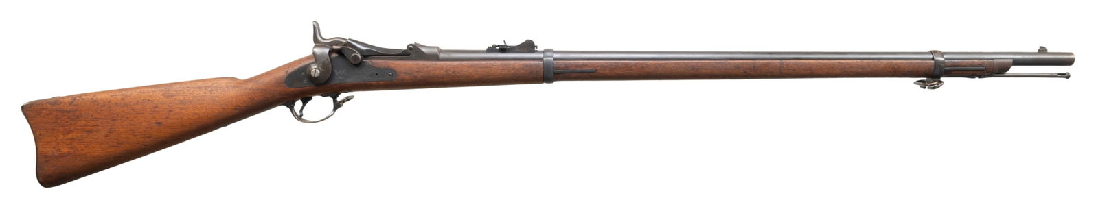 U.S. SPRINGFIELD MODEL 1884 TRAPDOOR SINGLE SHOT: MILITARY RIFLE. Cal. 45-70. S# 416216. Serial number indicates rifle manufactured in 1888. Bbl. 32 1/2". "VP" eagle head proof on left rear of barrel. Model 1879 rear sight marked "R" graduated to