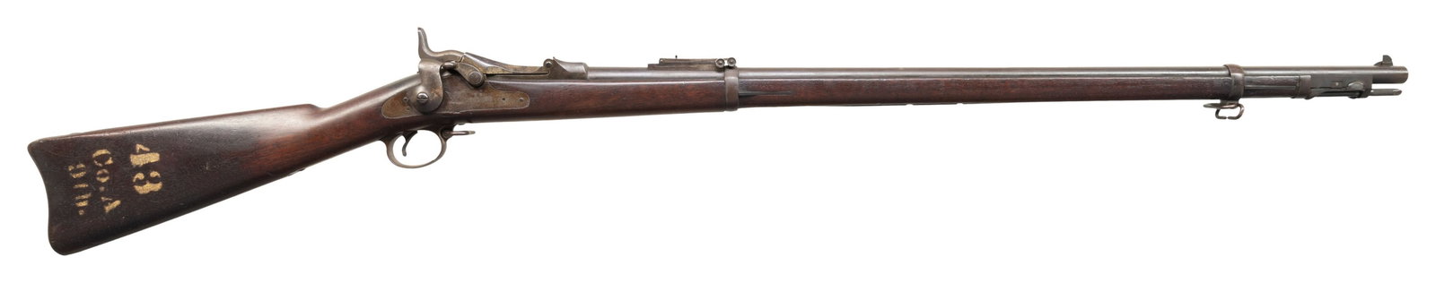 U.S. SPRINGFIELD MODEL 1888 TRAPDOOR SINGLE SHOT: Cal. 45-70. S# 520529. Bbl. 32 1/2". Barrel is marked on left rear with "VP" eagle head proof. Rifle identified to Company A, 9th Infantry Regiment. This regiment, nicknamed the "Manchus" has a
