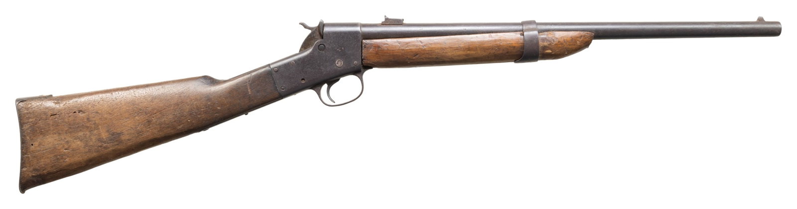 REMINGTON TYPE I SPLIT BREECH SRC.: Cal. 46 RF. S# 2931 (on face of action under forearm). Mfg. for the Union during the Civil War, but was delivered after the Confederacy surrendered; these carbines were bought by Remington as surplus