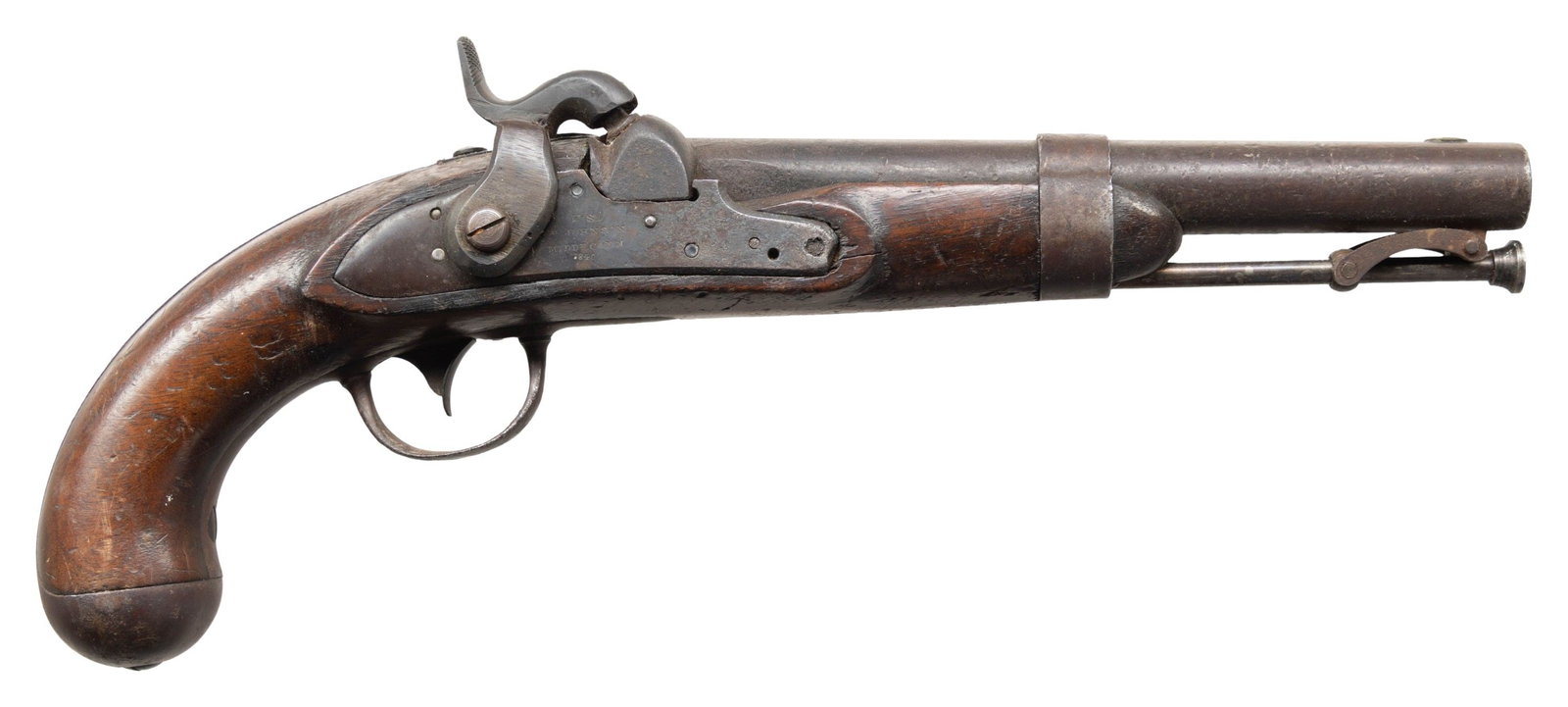 R JOHNSON 1840 DATED PERCUSSION CONVERTED PISTOL. (1 of 2)