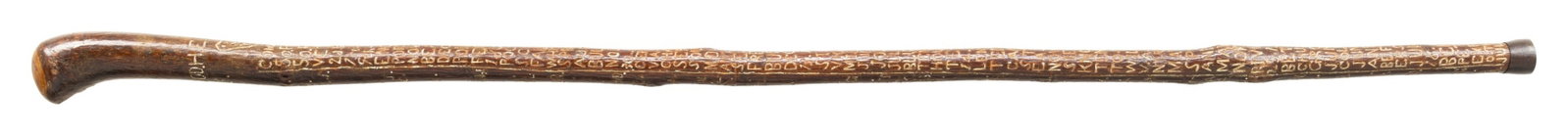 SUPERB CARVED FOLK ART CANE OF HENRY LEVENGOOD OF: THE 50TH PENNSYLVANIA INFANTRY. This exceptionally intricately carved folk art cane measures just over 34" in length, and nearly the entire surface is carved with the units and battles of Private Henr