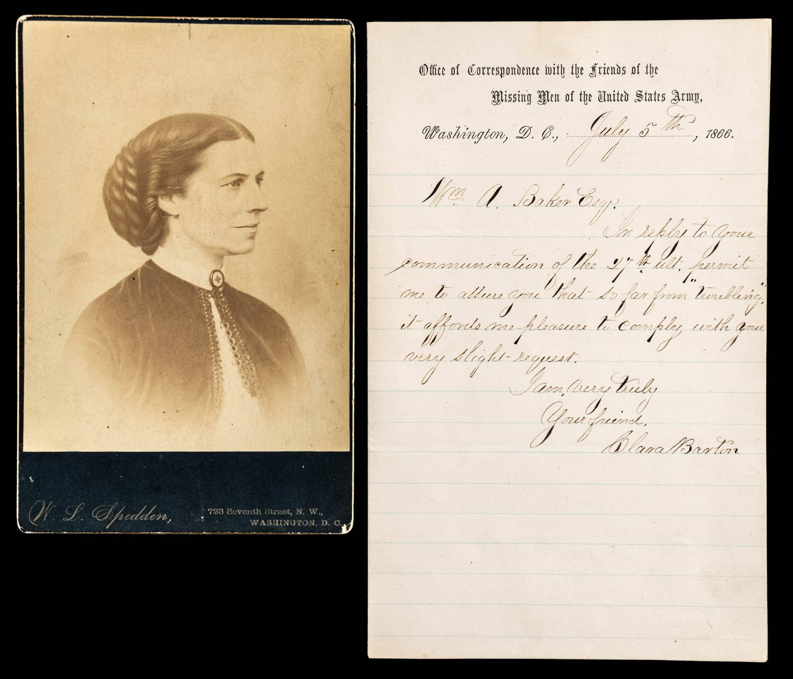 CLARA BARTON SIGNED LETTER & SIGNED PHOTOGRAPH. (1 of 2)