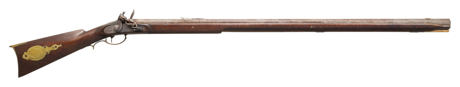 N. MOLL HEAVY BBL FLINTLOCK FULL STOCK RIFLE. (1 of 4)