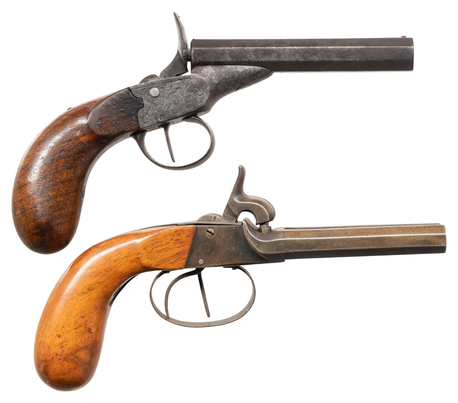 PAIR OF ANTIQUE PERCUSSION & CARTRIDGE PISTOLS. (1 of 2)