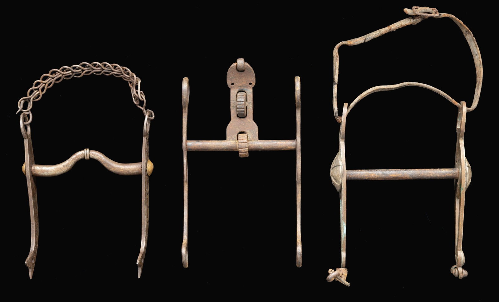 3 EARLY WESTERN HORSE BITS. (1 of 2)