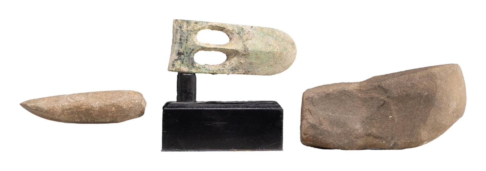 1 CANAANITE AXE HEAD & 2 STONE AXE HEADS. (1 of 2)