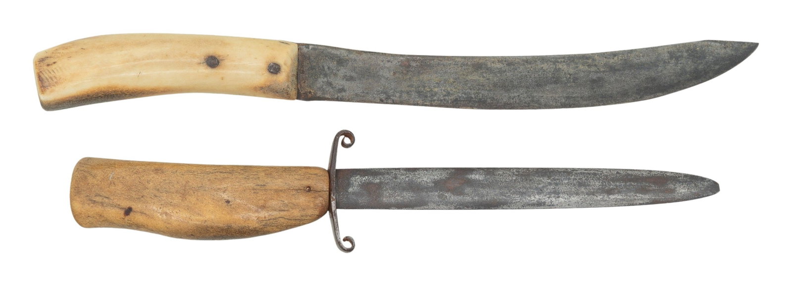 TWO POLISHED BONE PRIMITIVE AMERICAN KNIVES. (1 of 2)