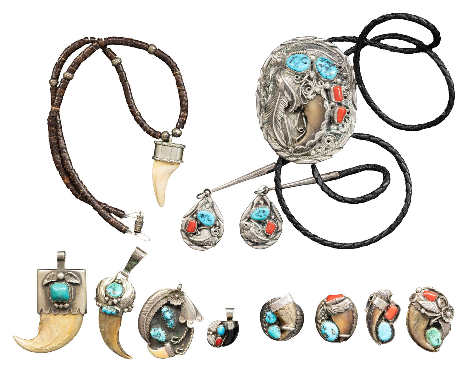 GROUP OF VINTAGE NAVAJO SILVER TURQUOISE & BEAR (1 of 2)