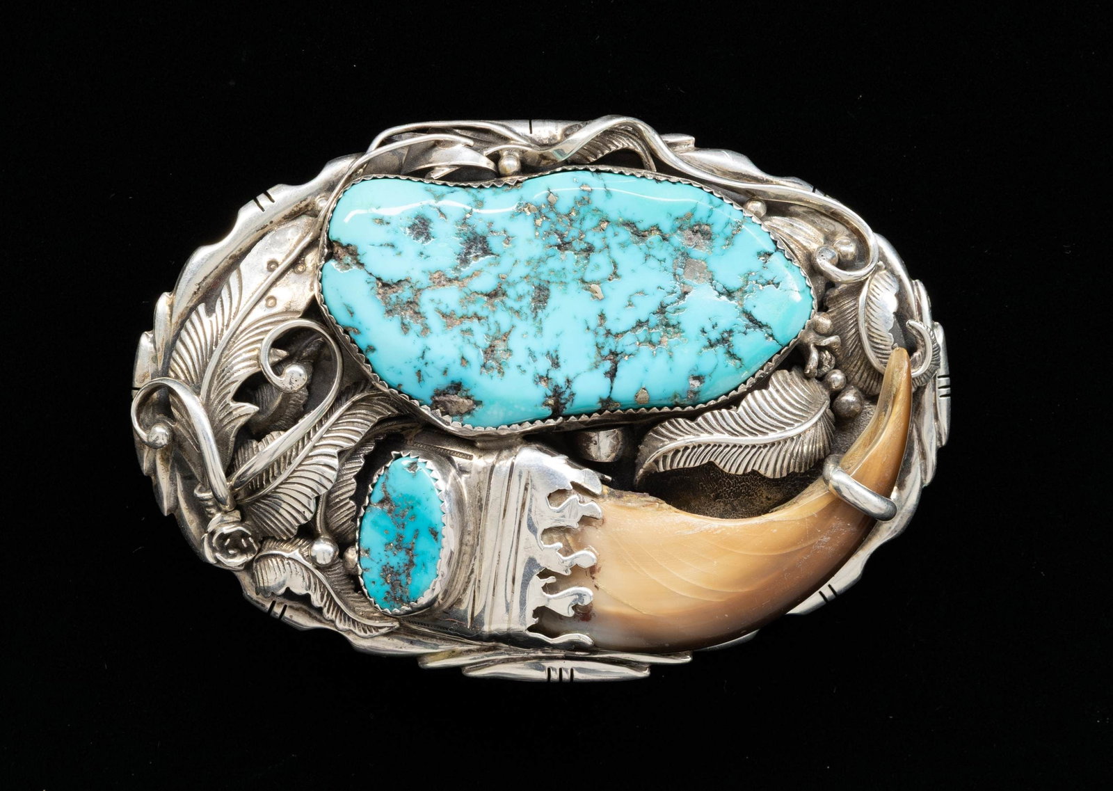 "LES BAKER" SIGNED SILVER NAVAJO TURQUOISE & BEAR (1 of 3)