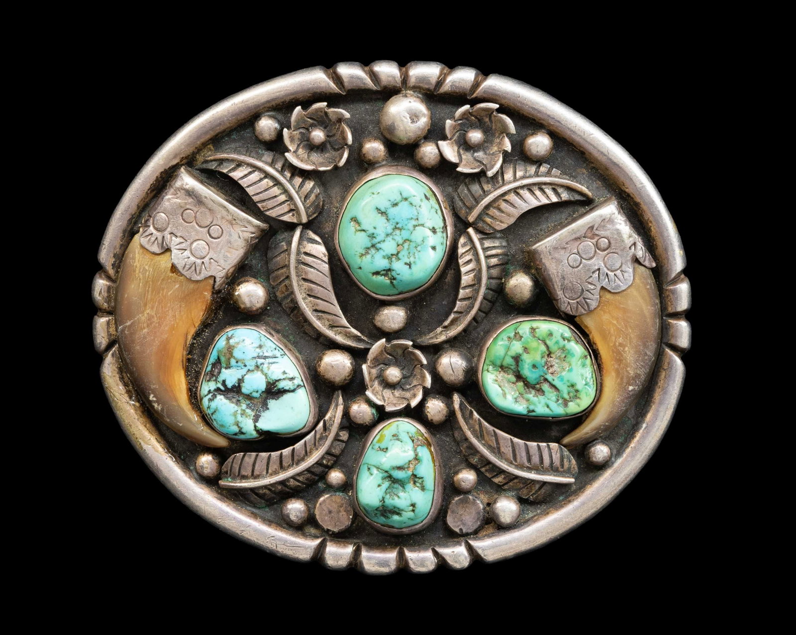 SIGNED SILVER NAVAJO TURQUOISE & BEAR CLAW BELT (1 of 3)