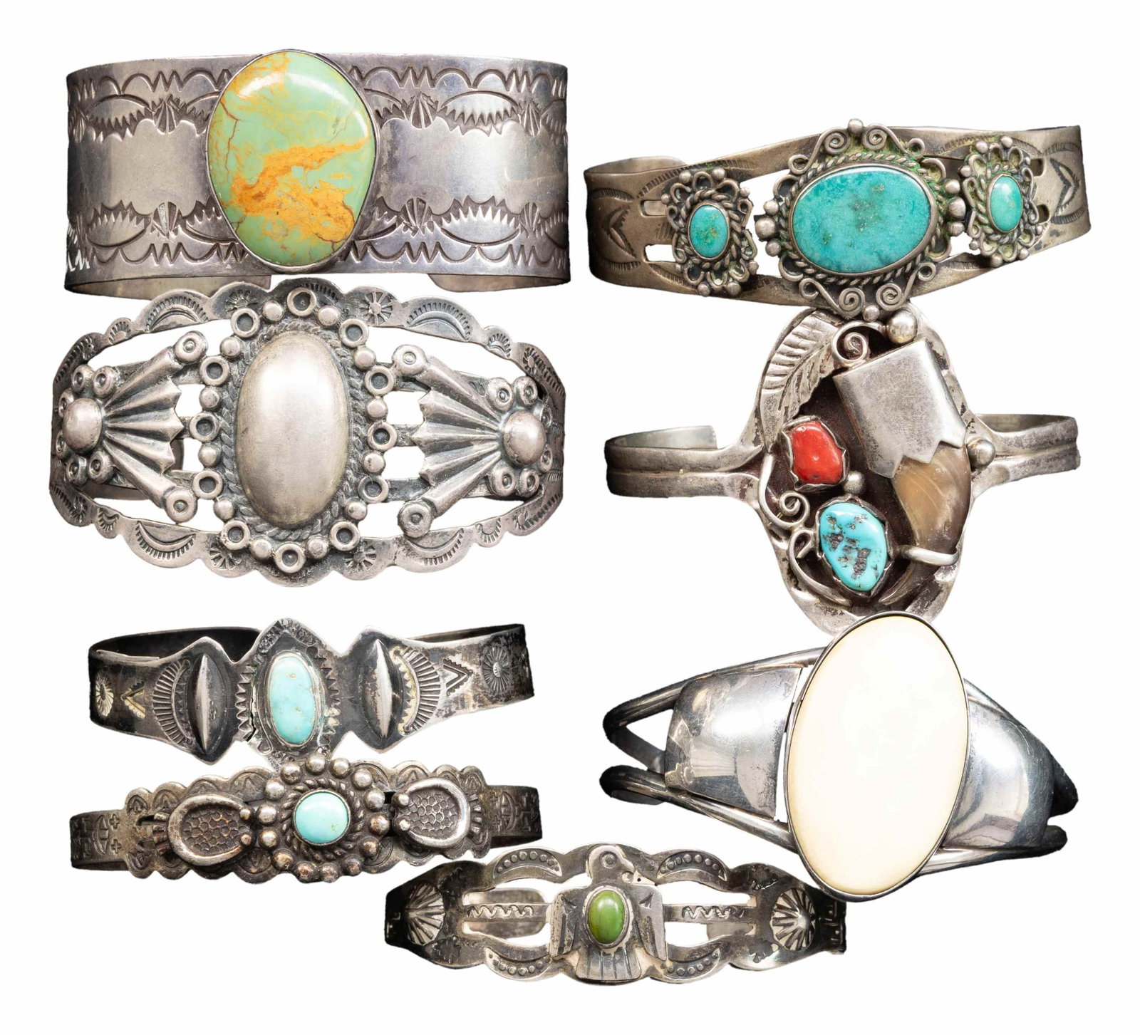 EIGHT VINTAGE NATIVE AMERICAN THEMED SILVER (1 of 2)