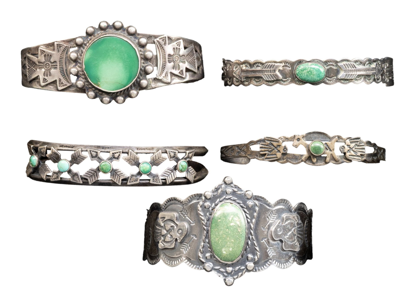 FIVE SMALL VINTAGE NATIVE AMERICAN THEMED SILVER (1 of 2)