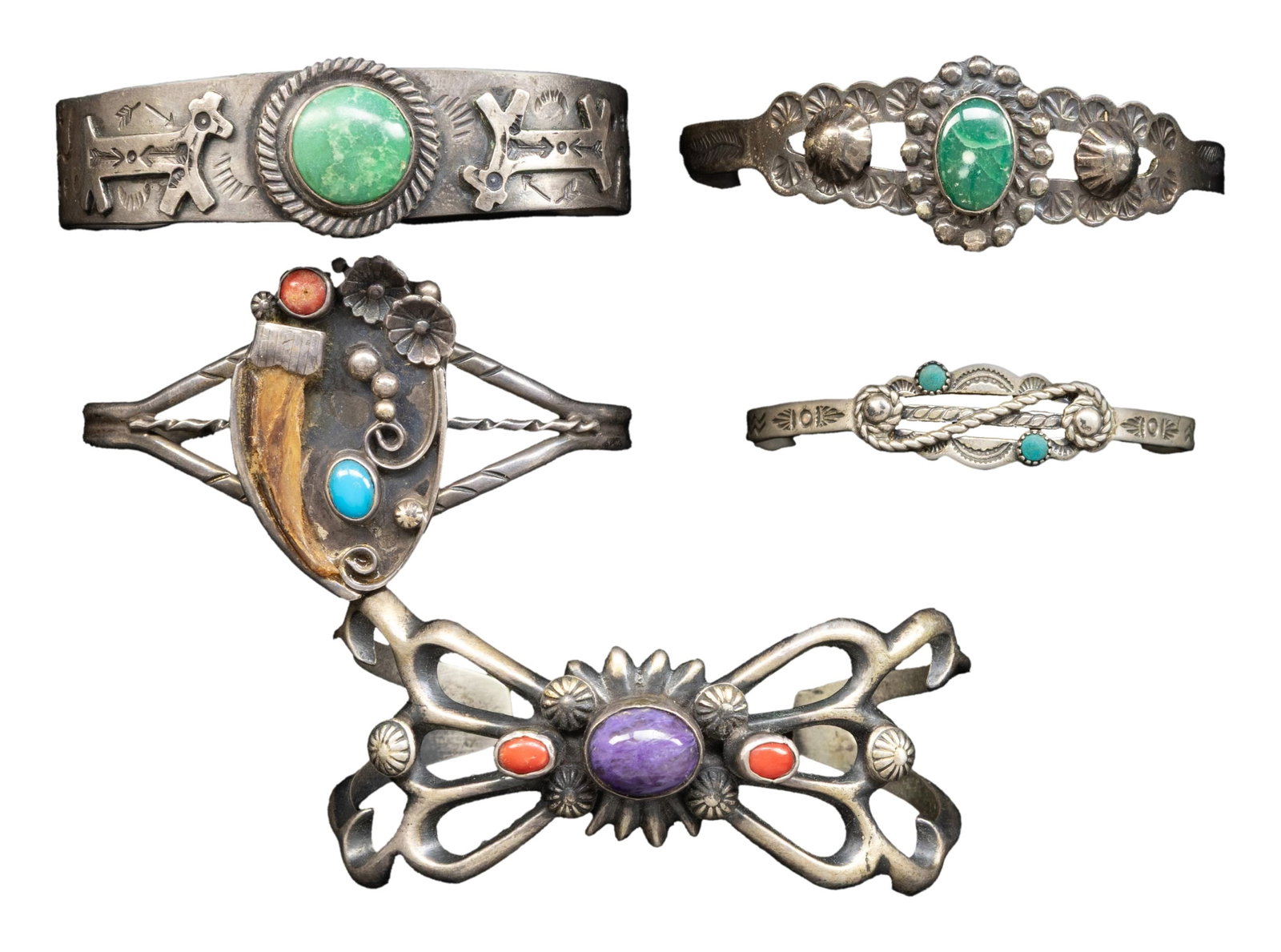 FIVE SMALL VINTAGE NATIVE AMERICAN THEMED SILVER (1 of 2)