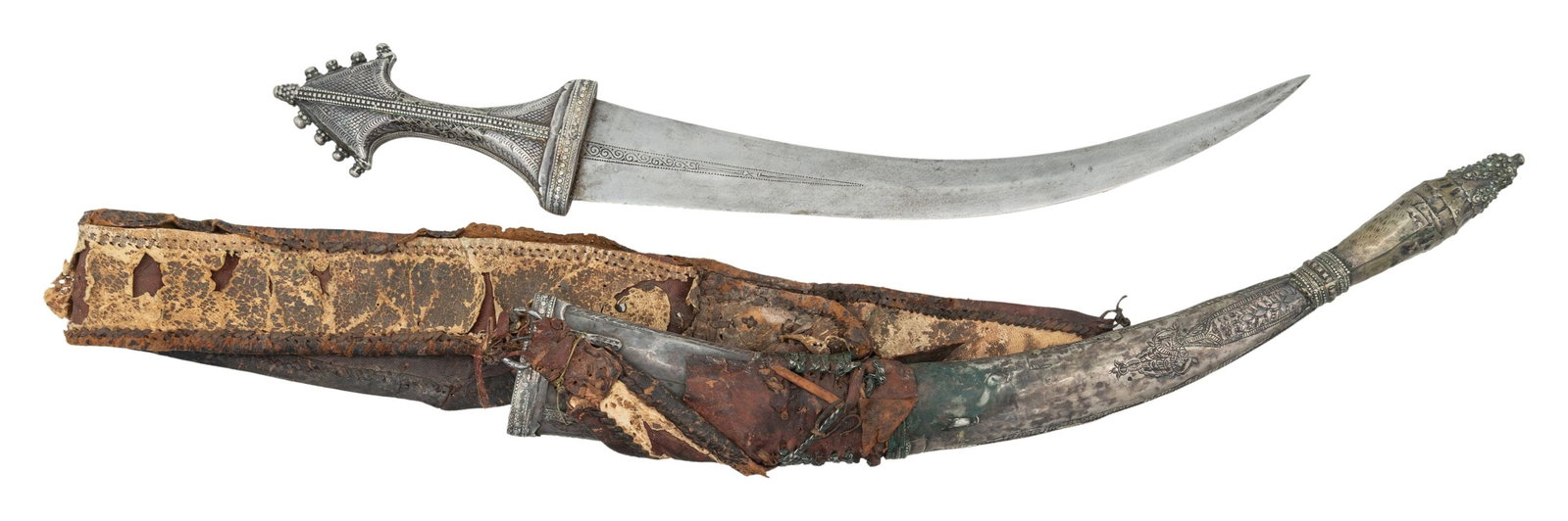 MIDDLE EASTERN WAHABITE SILVER KHANJAR DAGGER & (1 of 2)