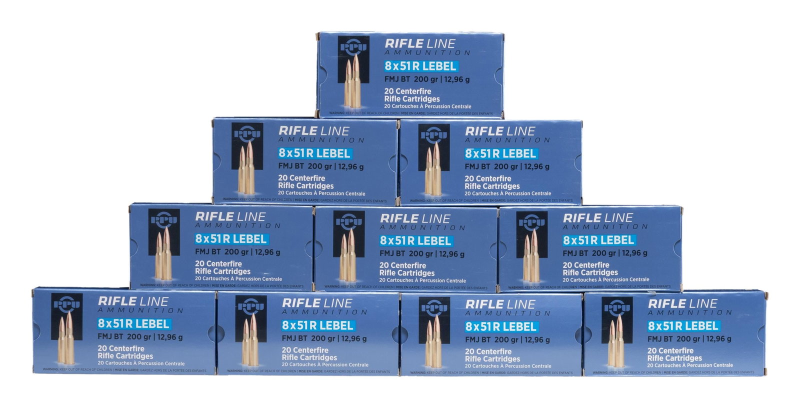 200 RDS OF PPU 8MM LEBEL AMMO.: This lot consists of 200 rds. of PPU 8x51R Lebel 200 gr. FMJ ammo in 20 rd. boxes. Ammo is further housed in a shipping box. CONDITION: very good to near excellent with some storage wear. (02-26523/MJ