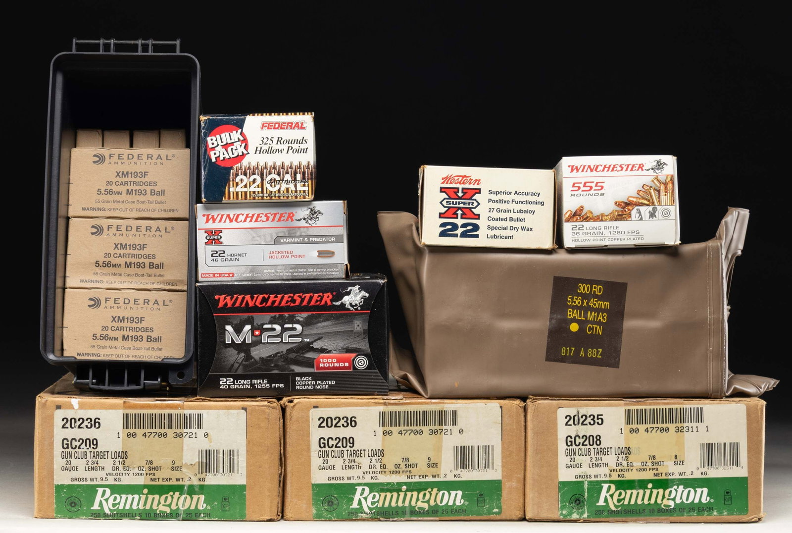 LOT OF ASSORTED .22 CALIBER, 5.56MM, & 20 GAUGE (1 of 1)
