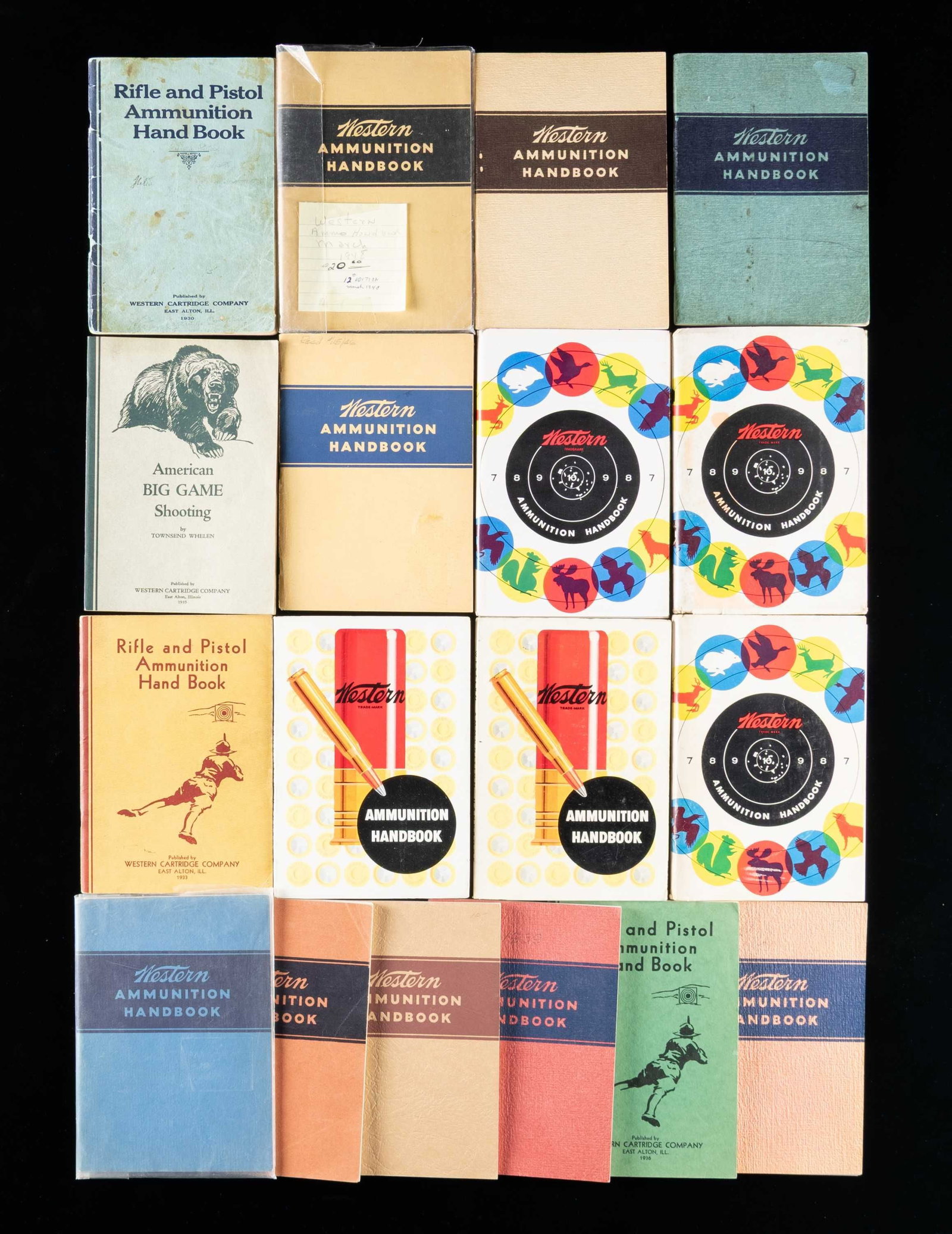 VERY INTERESTING GROUPING OF WESTERN AMMUNITION: HANDBOOKS. These handbooks were published from around 1925 to the early 1960s and detailed the ammunition, loadings and ballistics for their products. There is also a wealth of related information in