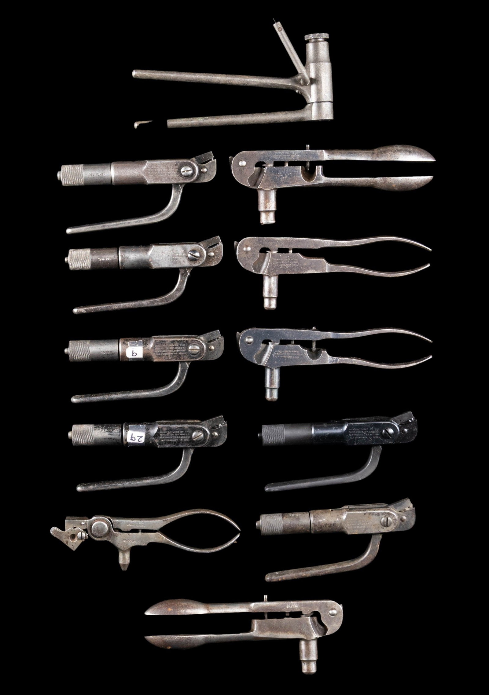 11 ANTIQUE WINCHESTER RELOADING TOOLS. (1 of 2)