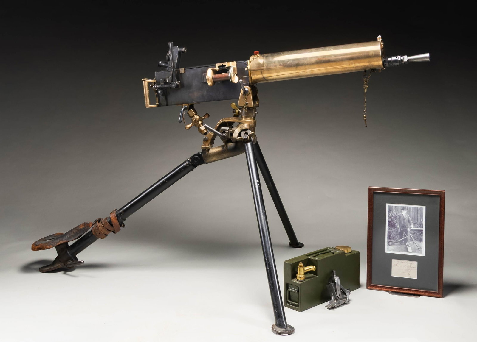FULLY TRANSFERABLE, OUTSTANDING, VERY RARE: SECOND CONTRACT ARGENTINE WORLD STANDARD DWM BRASS MAXIM MACHINE GUN. Cal. 7.65. S# 138. Bbl. 28". A beautiful example of one of only 130 Argentine second contract Maxim Guns ordered for the Argentine