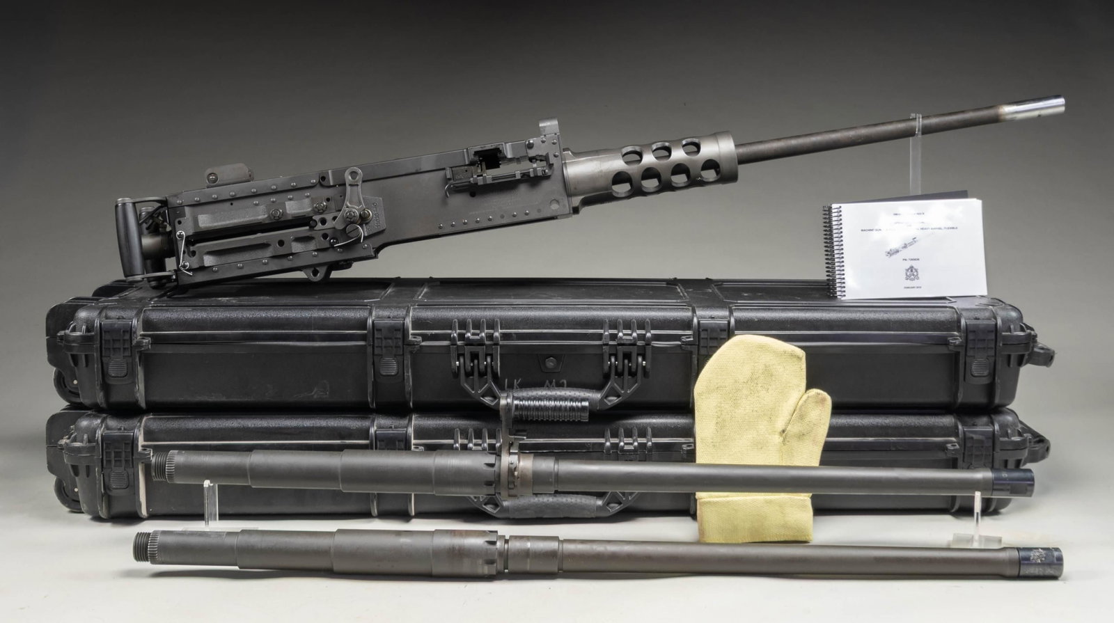 FULLY TRANSFERABLE, EXTREMELY CLEAN BUFFALO ARMS: 50 BMG M2 MACHINE GUN. Cal. 50 BMG. S# 1302495. Bbl. 45". The Browning M2HB, affectionately referred to in military circles as "Ma Duece" is another evolution of the successful John Browning designed,