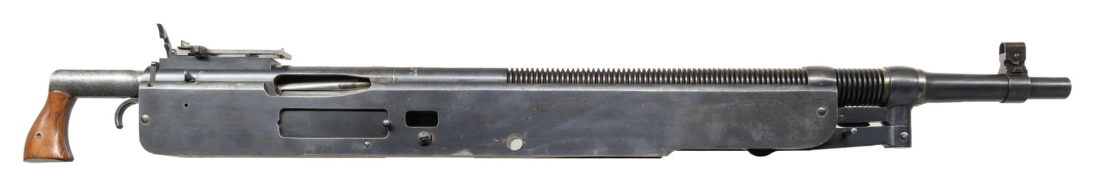 FULLY TRANSFERABLE MARLIN 1917 POTATO DIGGER: MACHINE GUN.Cal. 30 (30-06). S# 27009. Bbl. 28" finned. Blade front sight with hood. Ladder rear sight graduated to 2600yds. US Navy Marlin MKV Potato Digger machine gun. Bbl. has U.S.N & "JBS" inspec