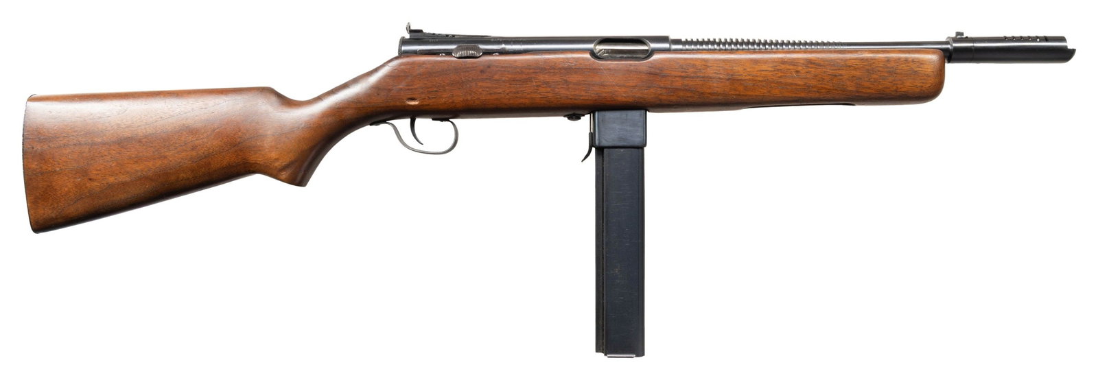 FULLY TRANSFERABLE H&R M50 REISING SUBMACHINE GUN.: Cal. 45 ACP. S# 2016. Bbl. 11" with comp. Blade front sight. Adjustable aperture rear sight. WW2 era closed bolt SMG infamously used by the Marine Corps during the Guadalcanal campaign & several law e