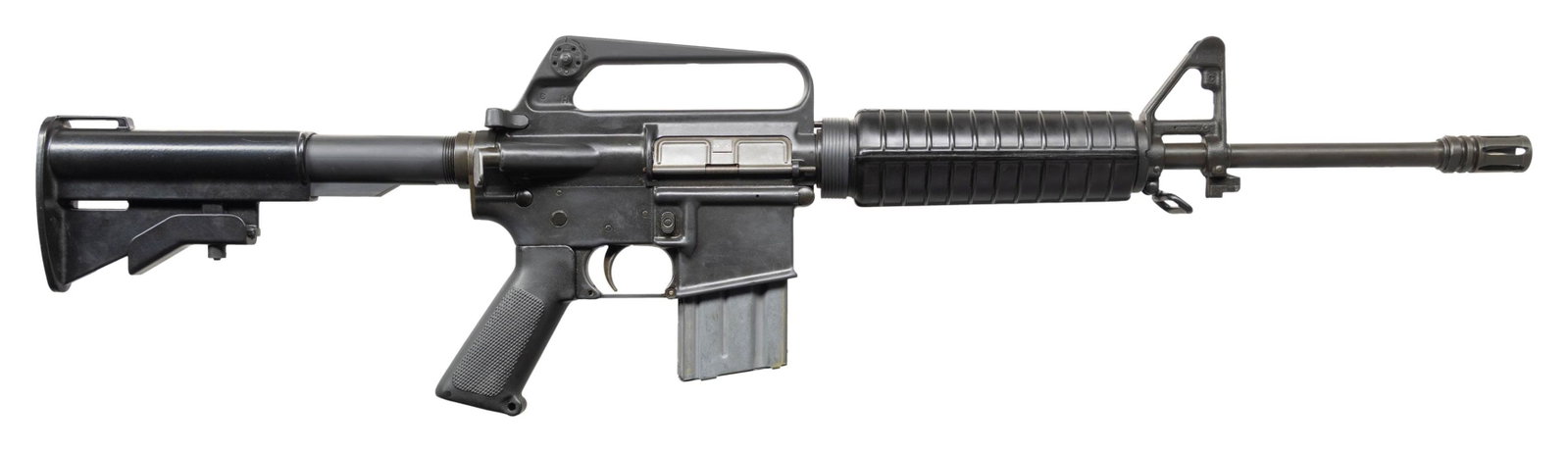 FULLY TRANSFERABLE 14.5" COLT MODEL M16A1: SELECT FIRE CARBINE. Cal. 5.56mm. S# 9288057. Bbl. 14.5". An always desirable example of a 9-thousand serial number range commercial M16 carbine. Threaded barrel terminated w/ A1 flash hider. Barrel
