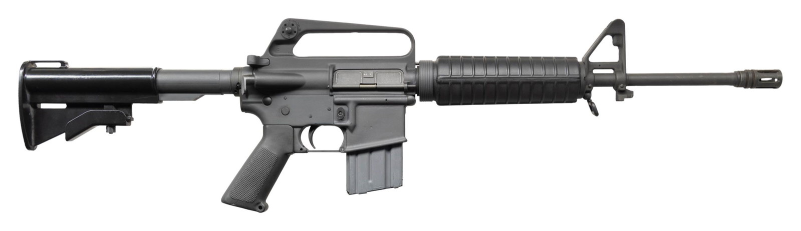 LIKE NEW, FULLY TRANSFERABLE COLT M16A1: SELECT FIRE CARBINE. Cal. 5.56mm. S# 9547583. Bbl. 14.5". A like new example of a 9-thousand serial number range commercial M16 carbine. Threaded barrel terminated w/ A1 flash hider. Barrel marked: