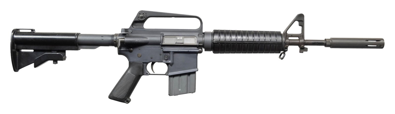 FULLY TRANSFERABLE, COLT M16A1 SELECT FIRE CARBINE: WITH XM177 STYLE FLASH HIDER. Cal. 5.56mm. S# 9288785. Bbl. 14.5". A very clean example of a 9-thousand serial number range commercial M16 carbine. Threaded barrel terminated w/ XM177 style, slip over
