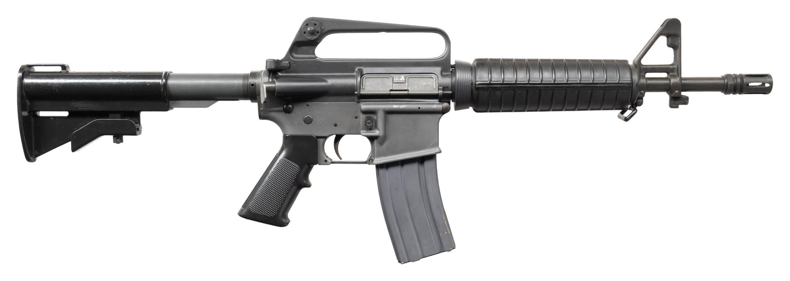 FULLY TRANSFERABLE COLT M16A2 SELECT FIRE "BURST": COMMANDO CARBINE. Cal. 5.56mm. S# 8002015. Bbl. 11.5". A rare & very desirable M16A2 Burst-Fire Commando Carbine. Threaded barrel terminated w/ A1 flash hider. Barrel marked: "C MP C". Protected post